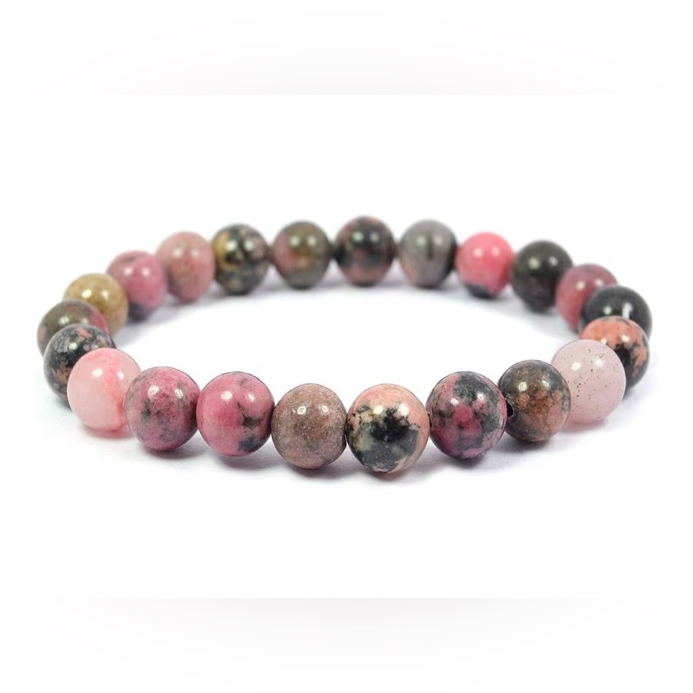 Natural Rhodonite 6mm 7.5" Crystal Stretch Single Bracelet Multicolor Beaded